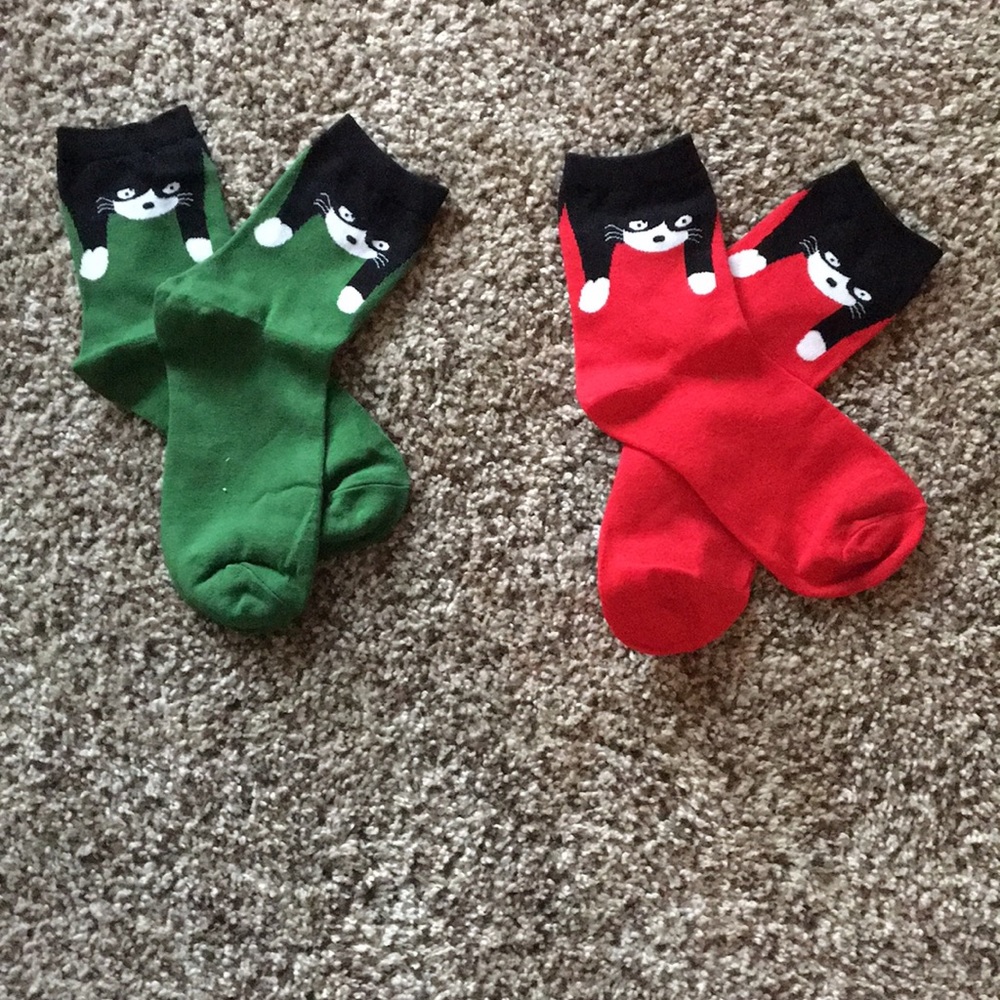 Christmas black and white cat socks